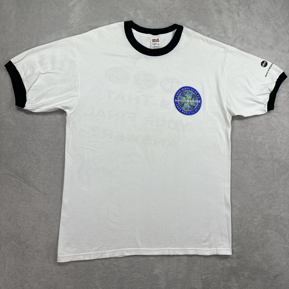 Vintage Who Wants To Be A Millionaire Shirt Men XL White Ringer ABC Final Answer